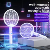 Raquette anti-moustiques électrique LED pliable avec lampe tue-moustiques, attraction automatique, intensité réglable, pour usage domestique, batterie au lithium rechargeable