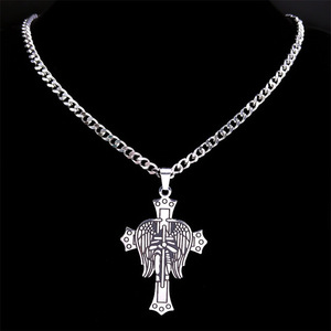 Collana in Acciaio al Titanio Stile Europeo Americano con Pendente a Croce Nera Olio, Nuovo Sacro Arcangelo San Michele - Product Image 3