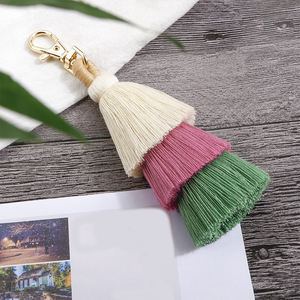 3 Layer <strong>Tassel</strong> Gold Keychain Cute Bag <strong>Charms</strong> Bohemian Purse <strong>Tassel</strong> Cotton Keychain for Bag - Product Image 4