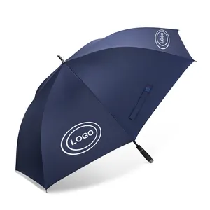 Guarda-chuva de golfe automático super leve com impressão de logotipo personalizado Pongee de alta densidade revestimento prateado à prova d'água boa proteção UV