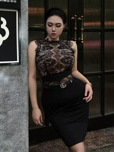Elegante Vestido de Cóctel Ajustado de Encaje con Cintura Natural, Estilo Delgado, para Verano, Transpirable, de Fibra de Poliéster - Product Image 2