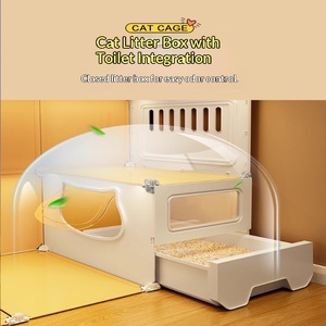 Grande <span class=keywords><strong>maison</strong></span> pour <span class=keywords><strong>chat</strong></span> d'intérieur avec <span class=keywords><strong>toilette</strong></span> intégrée, lumière nocturne, télécommande et recharge automatique d'eau - Design moderne pour salon - Product Image 2