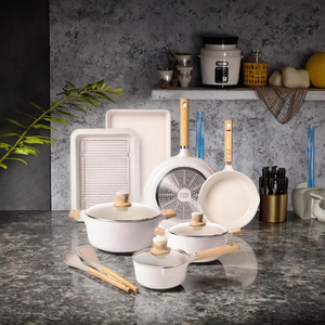 Vente en gros Design de haute qualité en marbre moulé sous pression batterie de cuisine en métal aluminium granit antiadhésive avec couvercle de casserole - Product Image 4
