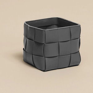 4JSH Simple Solid Color Leather Office Desk Desktop, Entryway <b>Storage</b>, <b>Remote</b> <b>Control</b>, Makeup Brush, Small <b>Storage</b> Bucket - Product Image 4