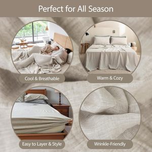 Set di 4 <span class=keywords><strong>Lenzuola</strong></span> King Size in Puro Lino <span class=keywords><strong>Francese</strong></span> 300TC Certificato OEKO-TEX, Morbide, Durevoli, Antistrappo e Traspiranti - Product Image 5
