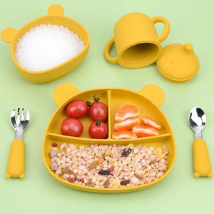 Ensemble de vaisselle de pré-alimentation en gros pour bébés, design moderne, cuillère en silicone souple, acier inoxydable et céramique - Product Image 2