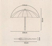 Parapluie Droit OEM Personnalisé avec Logo, Protection UPF50, 16 Baleines, Imprimé Feuille de Bambou, Manche en Bambou, 108cm, pour Femme, Style Chinois