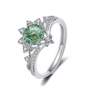 أزياء لامعة مستديرة قطع 1CT VVS الملونة المويسانيت حلقات قابلة للتعديل في الفضة الإسترليني الروديوم لصديقته - Product Image 2