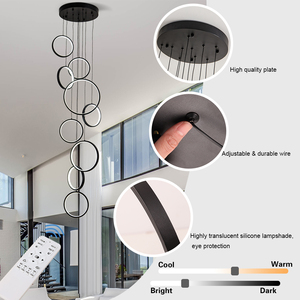 Minimalist SKD Round Circle Pendant Lights 9 Heads <b>Chandelier</b> Lighting <b>for</b> Staircase Home Hotel Villa - Product Image 6