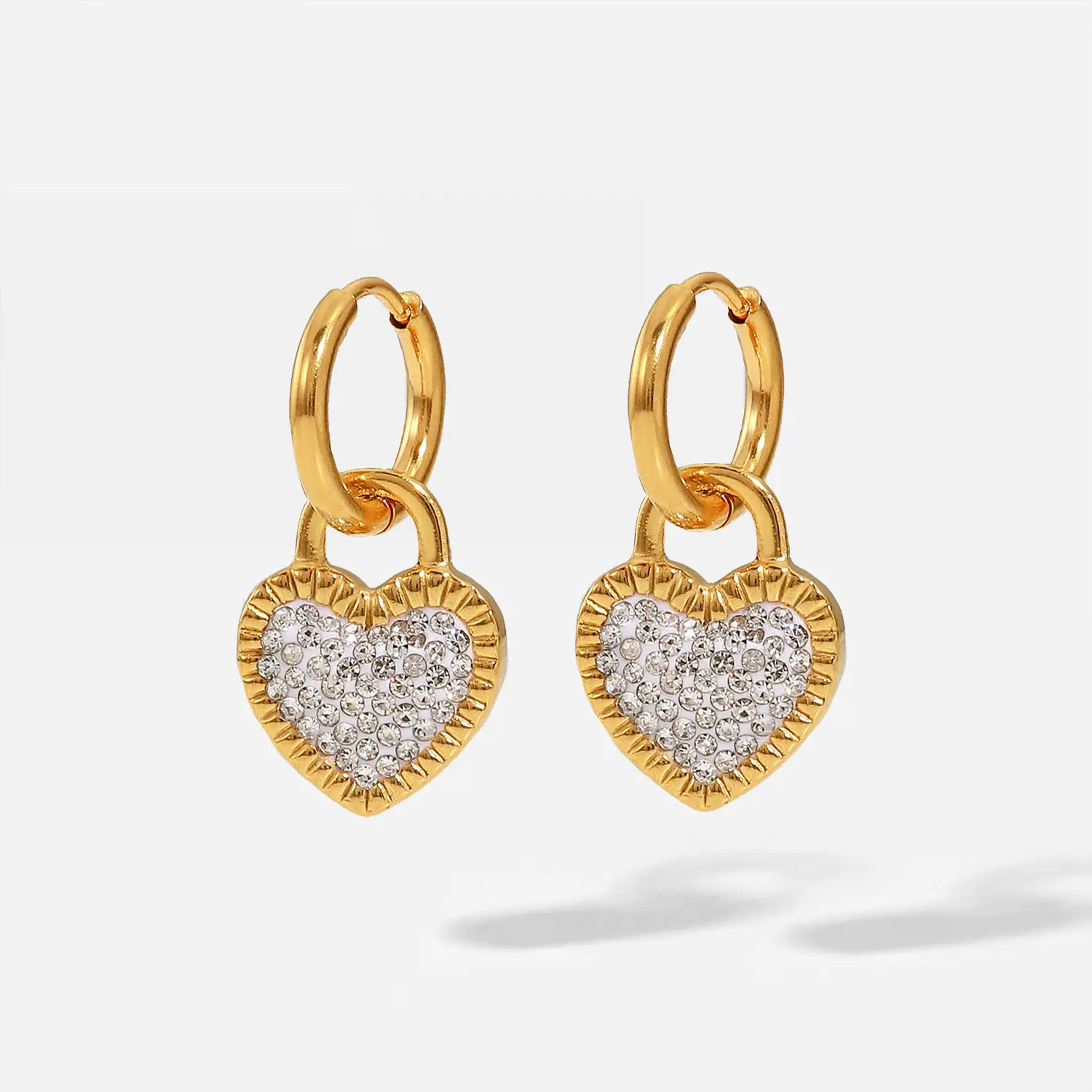 Stainless Steel 18K Gold plated Heart Hoop Earrings Girls White Cubic Zirconia Earrings