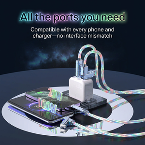 Cavo Dati USB 4 <span class=keywords><strong>in</strong></span> 1 Colorato con Luce LED per Ricarica Rapida Tipo <span class=keywords><strong>C</strong></span>, PD 100W 6A, Rivestimento <span class=keywords><strong>in</strong></span> PVC Intrecciato per Telefoni Android - Product Image 3