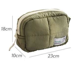 กระเป๋าเครื่องสำอาง WAALUU แบบนุ่มพิเศษ ลายควิลท์น่ารัก พร้อมโลโก้  วัสดุไนลอนบุหนานุ่ม - Product Image 5