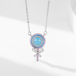Sweetheart Party S925 Sterling <b>Silver</b> Round Cut Zirconia and Enamel Rainbow Lollipop Pendant <b>Necklace</b> <b>for</b> <b>Women</b> - Product Image 3