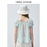 Chemisier VEGA CHANG blanc à imprimé floral aquarelle pour femme, col carré avec dentelle, devant plissé, coupe ample, peplum respirant