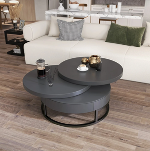 <span class=keywords><strong>Table</strong></span> basse moderne grise <span class=keywords><strong>ronde</strong></span> et pivotante en bois avec rangement extensible Meubles de salle à manger pour la maison dans le salon - Product Image 2