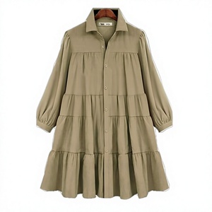 Robe chemise à manches longues de style mode de haute qualité, décontractée, en crêpe 100% coton, infroissable et respirante - Product Image 2