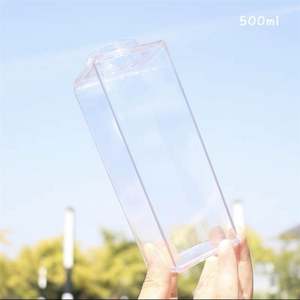 Bouteille d'eau carrée en plastique transparente de 500 ml avec logo personnalisé, motif DIY, pour lait, boissons, jus, bière, eau froide - Product Image 5