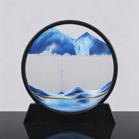 Tableau d'art en sable mouvant 3D personnalisé avec logo, en verre rond, thème mer profonde, cadeau artisanal, sablier liquide, peinture de sable fluide
