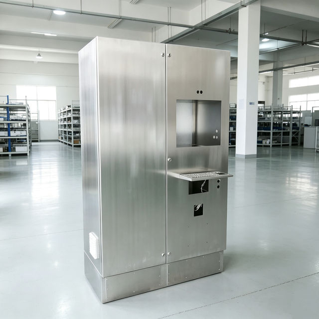 Custom Stainless Steel Electrical Control Cabinet, Industrial Equipment Enclosure with Display Window and Keyboard Tray