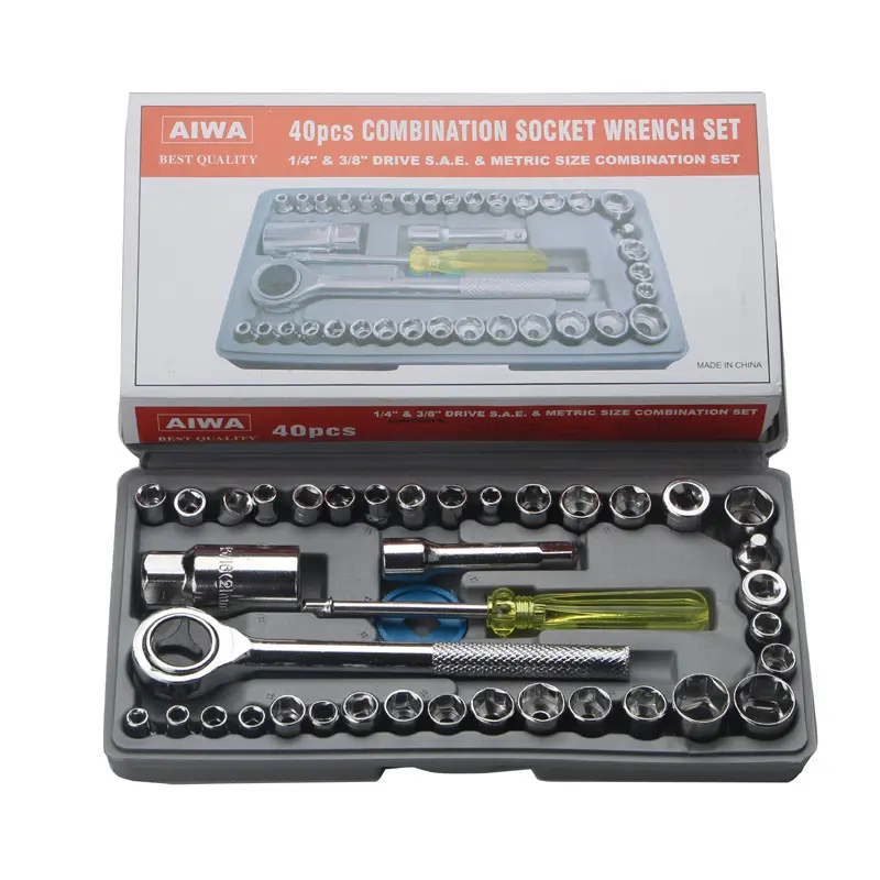 Factory Wholesale 40pc Multi-sleeve Motorcycle Car Repair Auto Socket Ratchet Wrench Set Tool Box Kit