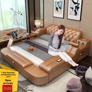 Set Tempat Tidur Pijat Otomatis Multifungsi yang Dapat Disesuaikan, Terpasang, dengan Penyimpanan, Pelapis Kulit Asli, Desain Modern - Product Image 4