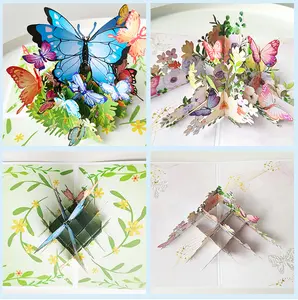 Winpsheng venta al por mayor colorida mariposa volando hecho a mano 3D pop-up tarjeta de felicitación gracias tarjeta