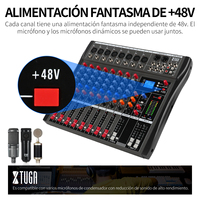 CT80X Table de Mixage Audio Professionnelle 8 Canaux avec Bluetooth, Console de Son pour Karaoké, Alimentation Phantom 48V, USB