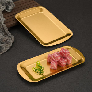 Plateau rectangulaire en acier inoxydable style coréen, couleur or, plateau de barbecue, plateau de service pour légumes, fond plat, plat peu profond - Product Image 4
