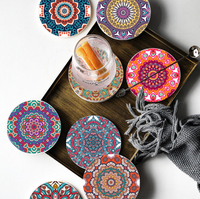 Sous-verres et tapis de boisson vierges pour sublimation, écologiques, vintage, en liège et céramique, avec motif mandala style marocain et pierre naturelle