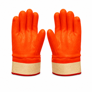 Guantes de PVC con puntos, palma recubierta, agarre en la palma, dorso tejido, muñequera elástica, antideslizantes, para trabajo ligero, color rojo, venta al por mayor, OEM - Product Image 1