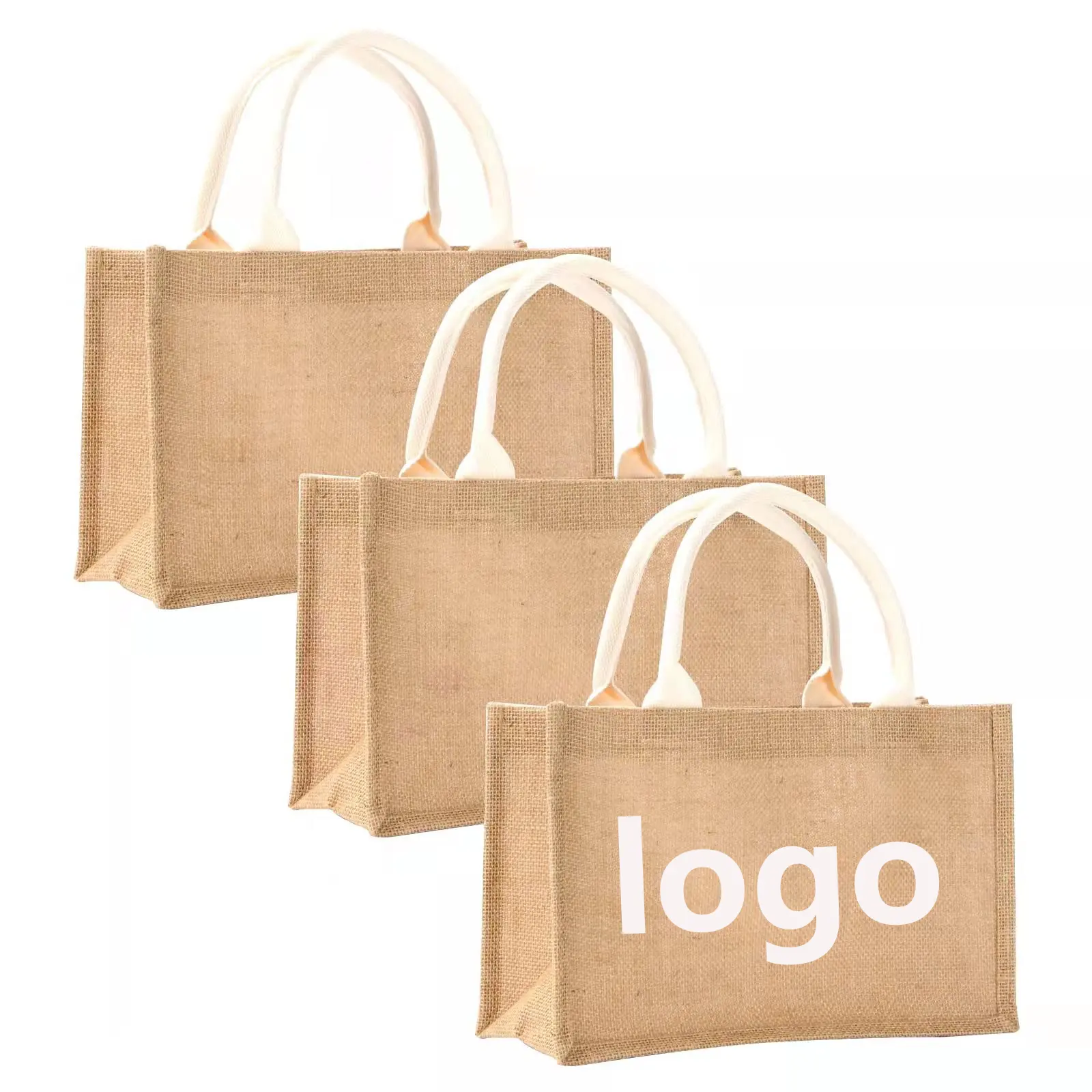 Groothandel Plain Shopper Jute Zak Custom Gedrukt Grote Natuurlijke Eco Vriendelijke Jute Jute Shopping Tote Strandtas Met Logos