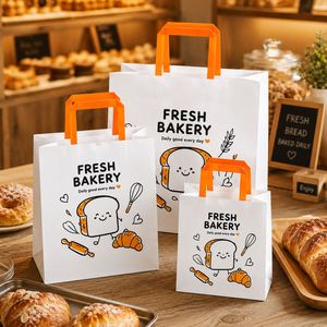 Bolsas de Papel para Panadería Impresas Personalizadas al por Mayor con Asas Planas, Bolsas Reciclables para Empacar Pan, Pasteles y Comida para Llevar - Product Image 5