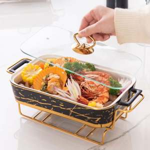 Casserole rectangulaire nordique en céramique à double anse, style luxe léger, vaisselle d'hôtel, pot à soupe créatif chauffant à la <span class=keywords><strong>bougie</strong></span> <span class=keywords><strong>pour</strong></span> usage domestique - Product Image 3