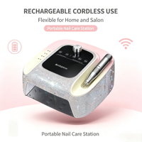Mesin Kuku Tanpa Kabel 2 in 1 45000 RPM Brushless dengan Lampu dan Layar LCD Ganda, Dapat Diisi Ulang, untuk Salon dan Penggunaan di Rumah