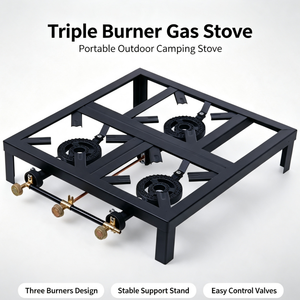 Cocina de Gas Portátil de 3 Quemadores, Estufa de Gas Portátil de Triple Quemador con Estructura Estable para Acampar al Aire Libre - Product Image 1