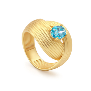 Anelli a fascia intrecciata con foglie a strisce e zirconi blu solitari, placcati oro, per donna, gioielli a fascia eternity - Product Image 1