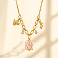 SUMMLY - Juego de Joyería Vintage con Colgante de Corazón de Esmalte y Tarot, Chapado en Oro de 18K, Collar y Pulsera de Acero Inoxidable para Mujer