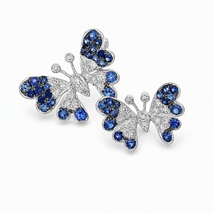 Pendentif papillon en saphir naturel, or blanc 18 carats, pavé de diamants, saphir bleu dégradé, collier, bijoux fins pour femmes - Product Image 1