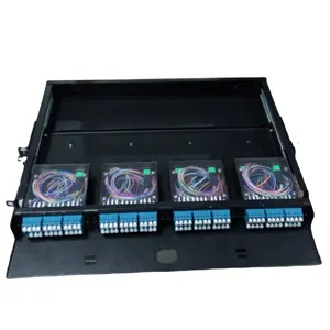 96 Cores 10G Aqua FibersMPO Patch Panel LC-MPO Fiber Rack Mount Enclosure Pre-configured with 4 Cassettes