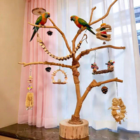 Support pour perroquet en bois massif naturel de qualité supérieure, arbre à jeux pour oiseaux de taille moyenne, tronc d'arbre durable pour cacatoua, aire de jeux pour oiseaux