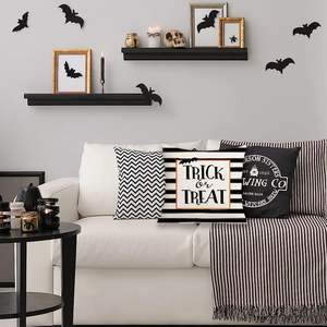 RABUSOFA Cojín Decorativo de Halloween de 18x18 Pulgadas, Funda de Cojín de Acuarela con Rayas Negras para Interior - Product Image 1
