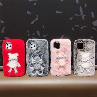 Nouvelle coque de téléphone en peluche chaude et douce en TPU 2022, motif diamant, perle, lapin, fourrure de lapin, pour Tecno Pop 5 Pro et iPhone 12 13 Pro Max