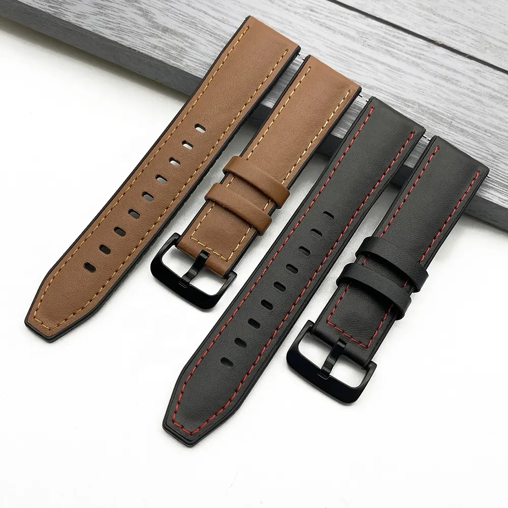 Quick Release Brushed Black Western Leather Silicone Rubber Smart Watch Strap Band Series 5 6 SE