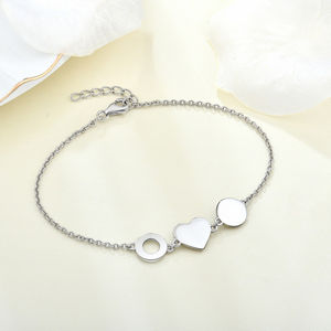 <span class=keywords><strong>Bracelet</strong></span> à breloques en forme de cœur en <span class=keywords><strong>argent</strong></span> sterling 925 plaqué rhodium, chaîne à maillons géométriques minimalistes, bijoux ajustables, cadeau pour femmes - Product Image 2