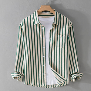 Support Customization of One Item <strong>Men's</strong> Casual Trend Striped Long Sleeved Shirt Thin and Loose <strong>Men's</strong> <strong>Top</strong> - Product Image 1