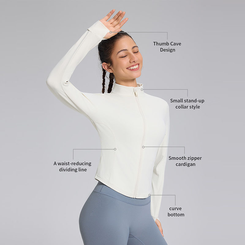 Custom Women's Lightweight Fitness Sports Yoga Jacket Top Short Spring Summer Practice Slim Collar Breathable Elastic Solid