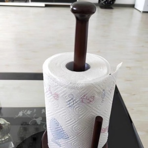 펀치없는 금속 랙 가정용 주방 티슈 롤 종이 단단한 나무 주최자 용 크리 에이 티브 수직 데스크탑 선반 - Product Image 4