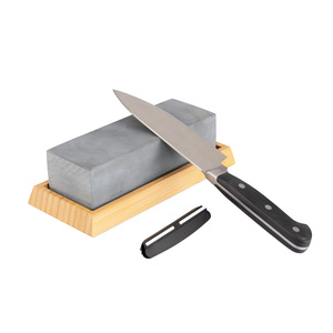 Aiguiseur de couteaux <span class=keywords><strong>Pierre</strong></span> à aiguiser 2 côtés Kit d'affûtage rapide pour damas et <span class=keywords><strong>couteau</strong></span> de qualité <span class=keywords><strong>avec</strong></span> base en bambou antidérapante - Product Image 1
