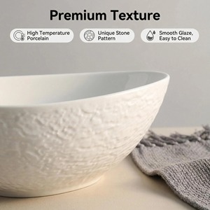 Ciotole Ovali Profonde in Porcellana Bianca con Texture Effetto Pietra, Resistenti al Calore, Eleganti Stoviglie per Insalata e Zuppa, Disponibili in 3 Misure: 8, 10, 12 Pollici - Product Image 2