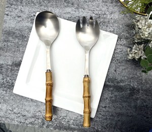 Utensilios de cocina Royal Luxury 304 # Juego de servidor de ensalada ecológico con mango de bambú 18/10 #1 cuchara y 1 tenedor - Product Image 4